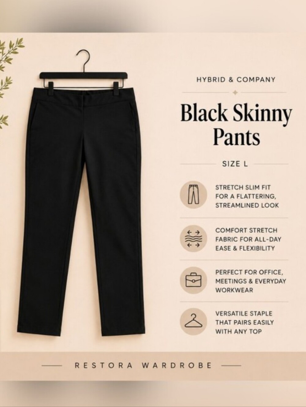 Hybrid & Company Black Stretch Skinny Dress Pants Plus Size 2X Workwear